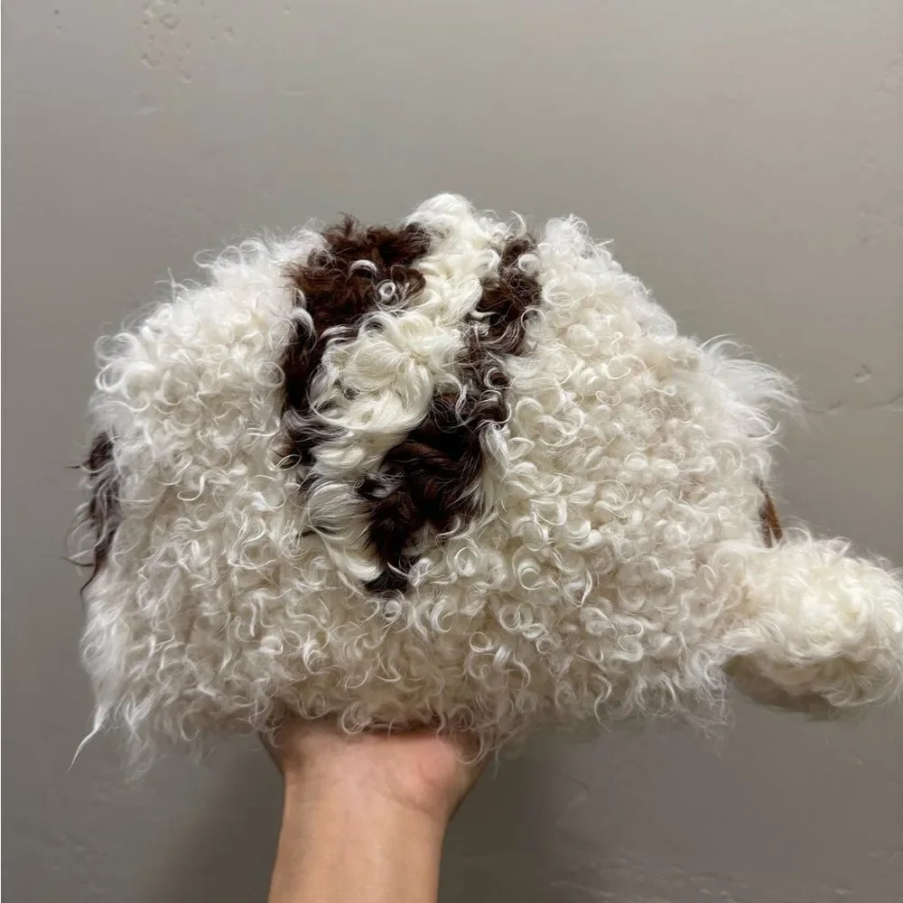 Handmade Natural Curly Shearling Handbag, Real Lamb Fur Shoulder Bag/Crossbody